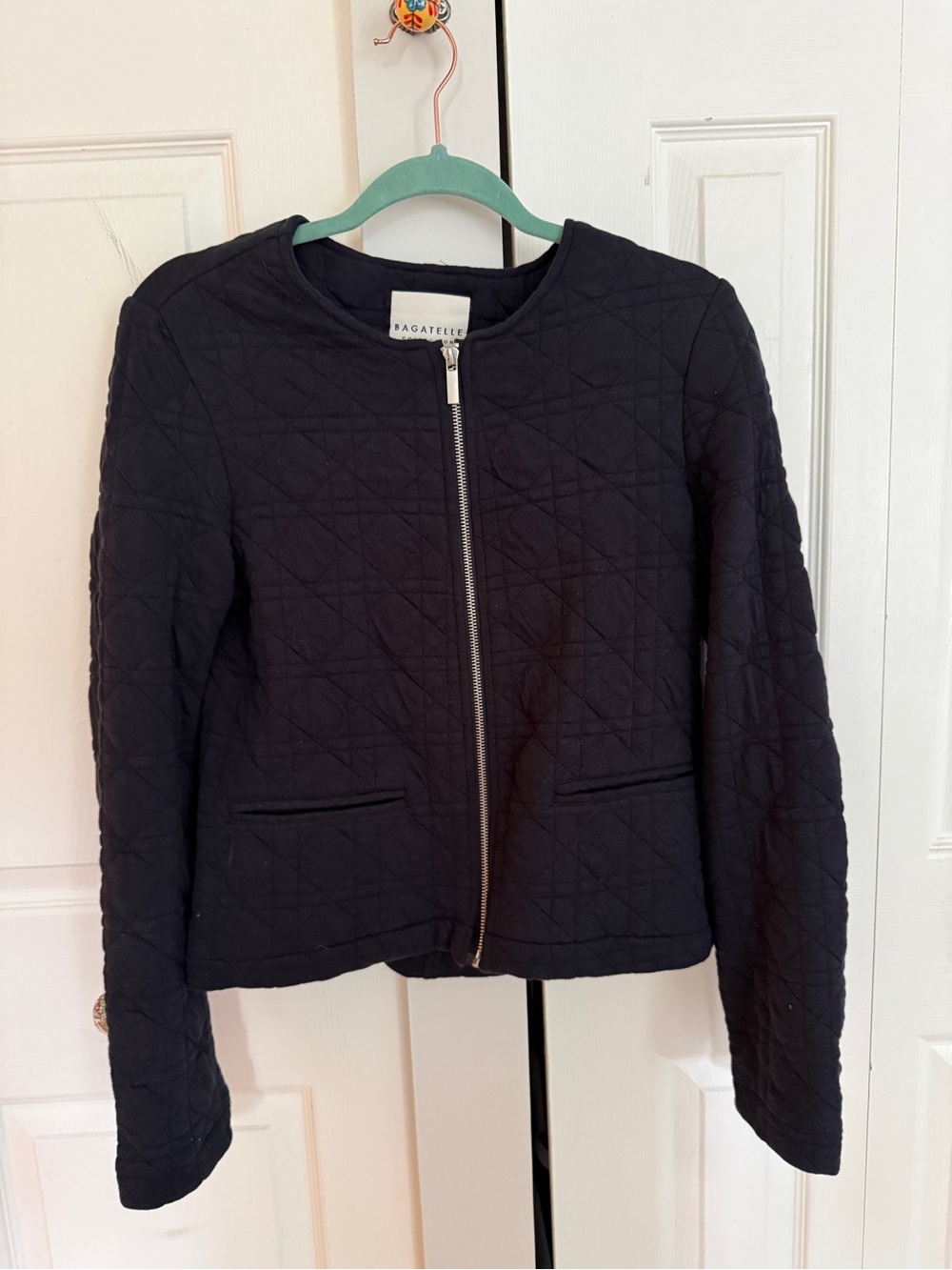 Bagatelle Navy Quilted Zip-Front Jacket